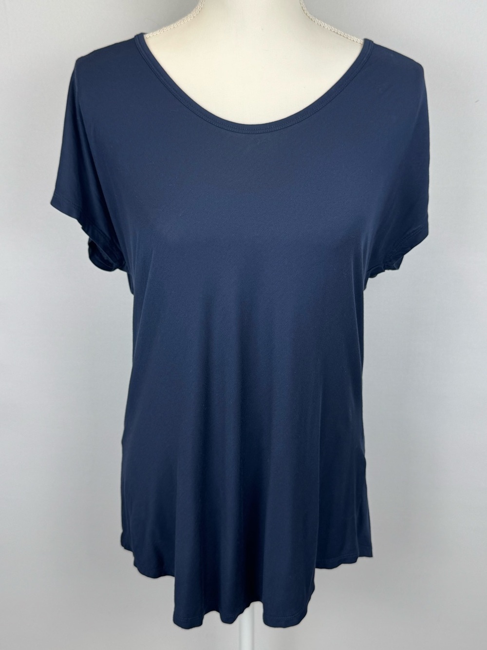 Lands End Navy Blue Scoop Neck Dolman Sleeve Jersey Top Medium Neutral